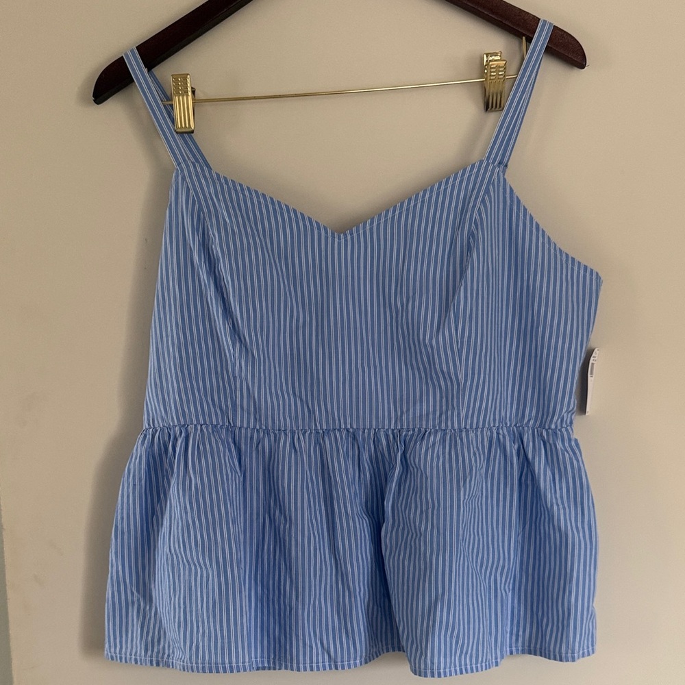Old Navy Women’s Blue & White Pinstripe Peplum Cotton Cami Top Sz L NWT